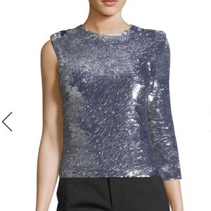 Helmut Lang One-Sleeve Sequined Top